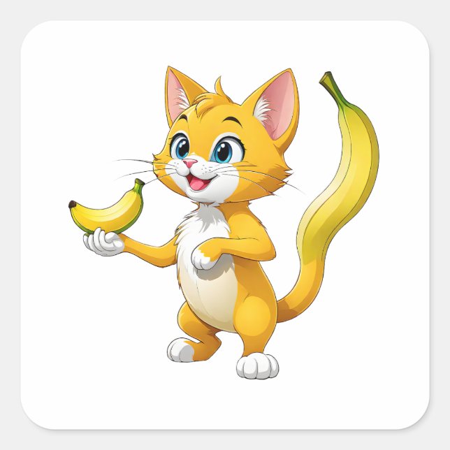 "Kitty Goes Bananas" Square Sticker (Front)