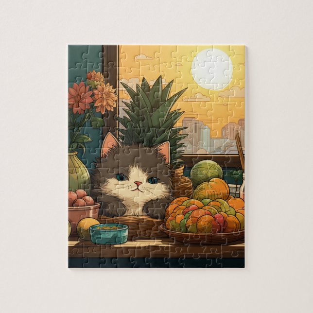 Kitty in a Basket in the Sun Puzzle (Vertical)