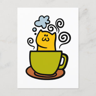 Kitty in a coffee cup postcard