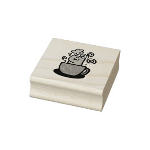 Kitty in a coffee cup rubber stamp