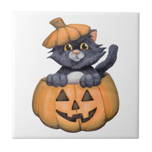 Kitty in a Pumpkin Tile (Front)