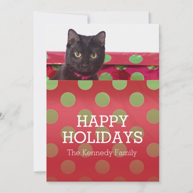 Kitty In Gift Box Holiday Card (Front)