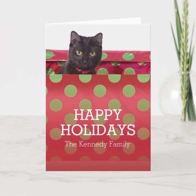 Kitty In Gift Box Holiday Card (Front)