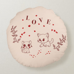 Kitty in Love Round Pillow