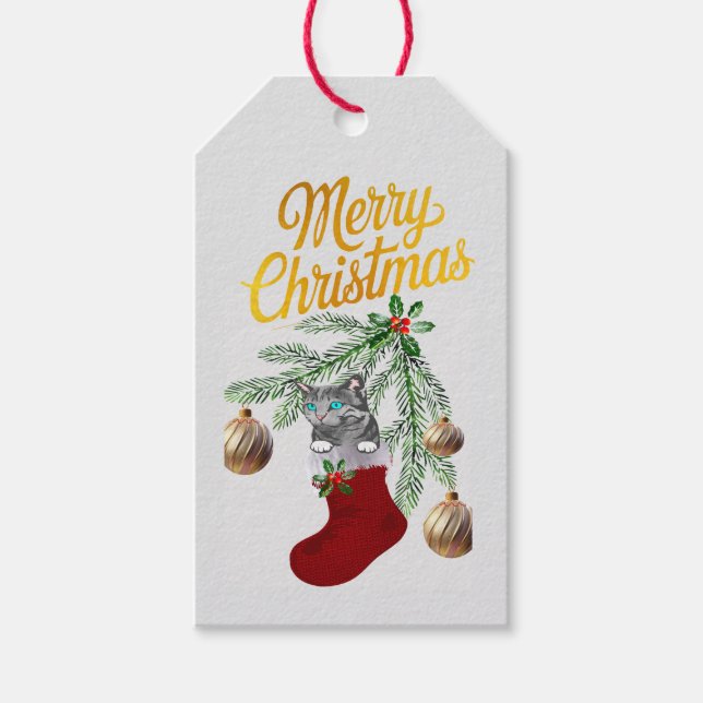 Kitty in stocking  gift tags (Front)