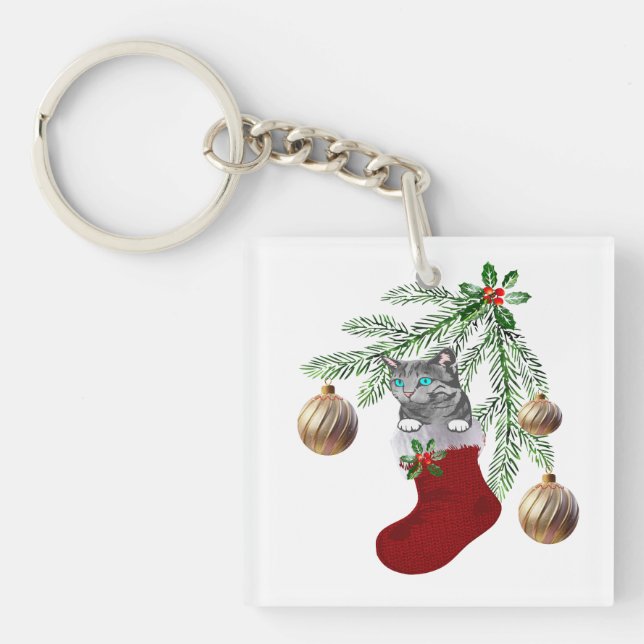 Kitty in Stocking Keychain (Front)