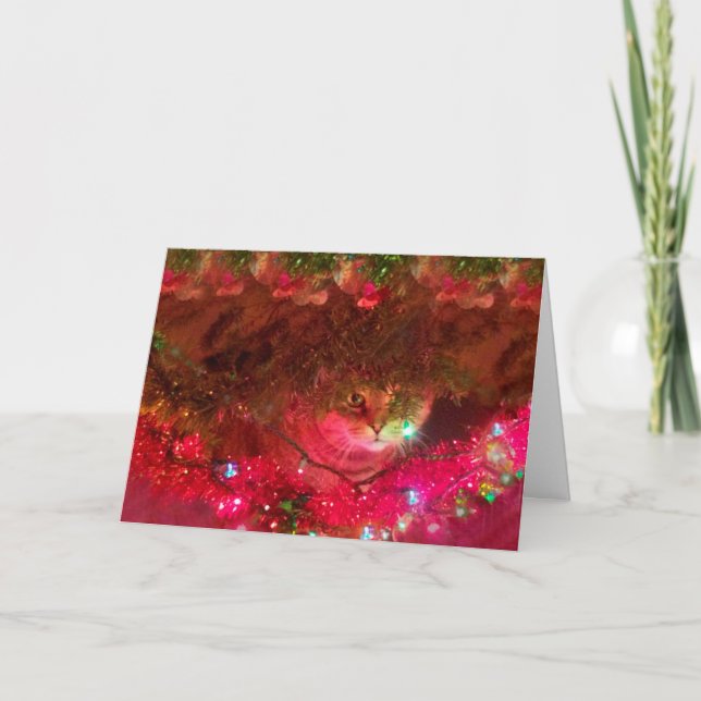 Kitty In The Christmas Tree Holiday Card (Front)