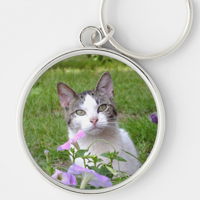 Kitty in the Flowers Key Chain (Front)