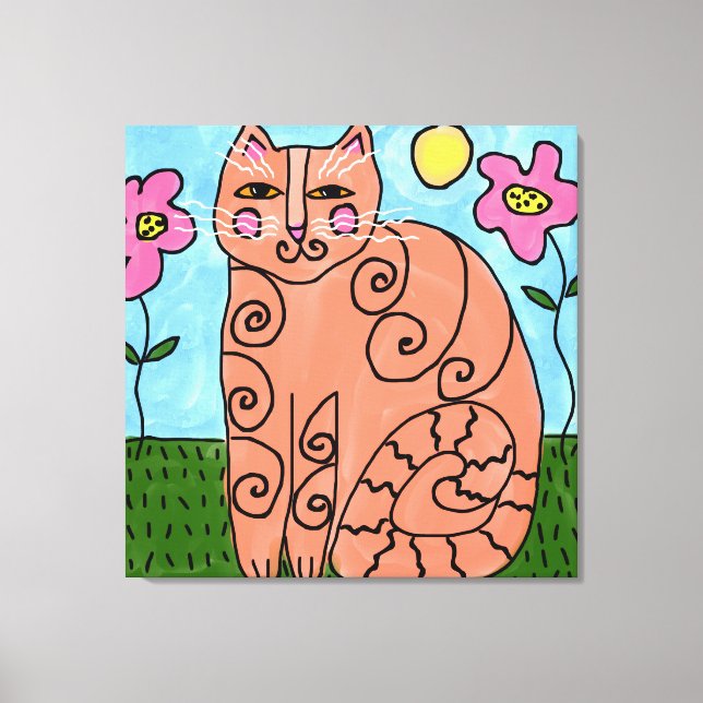 Kitty in the Garden Abstract Painting Canvas Print (Front)