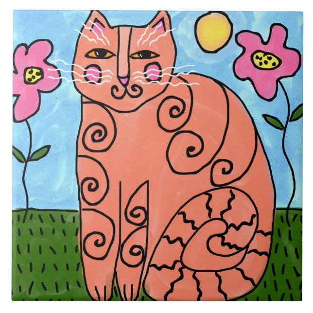 Kitty in the Garden Abstract Painting Tile (Front)