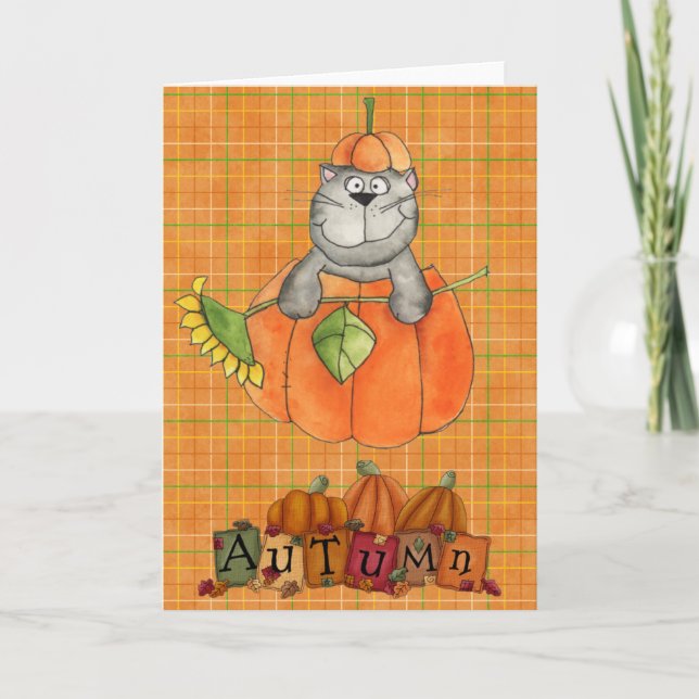 Kitty Inside Pumpkin Greeting Card (Front)