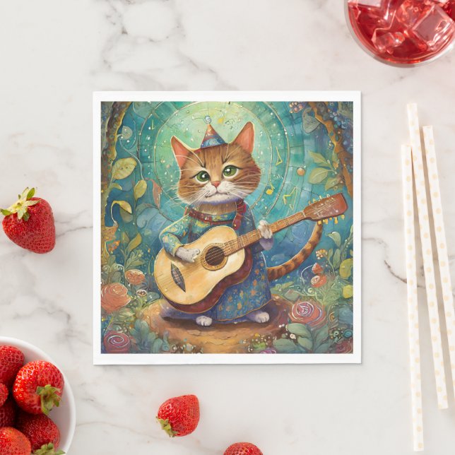 Kitty Kat Playing Guitar Napkin (Insitu)