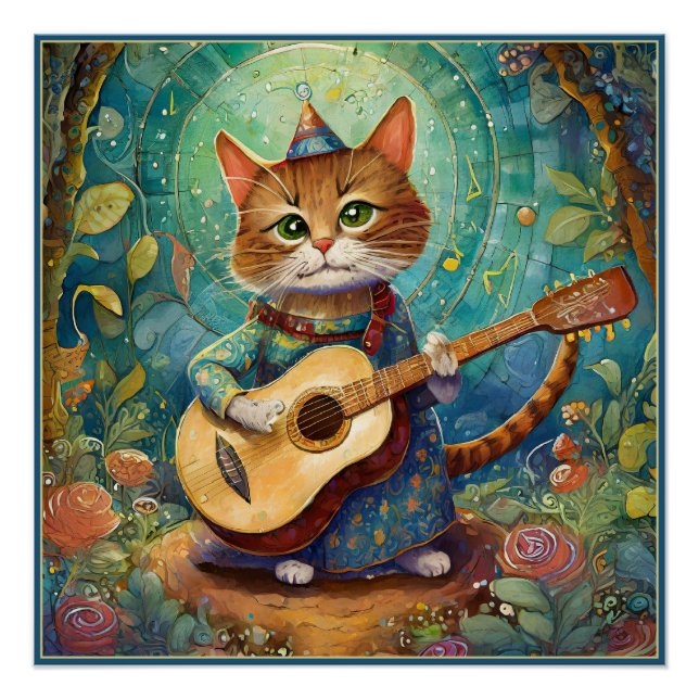 Kitty Kat Playing Guitar Poster (Front)