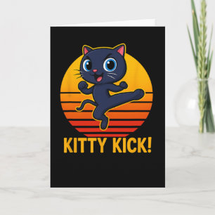 Kitty Kick Karate Martial Arts Cat Retro Sunset An Card