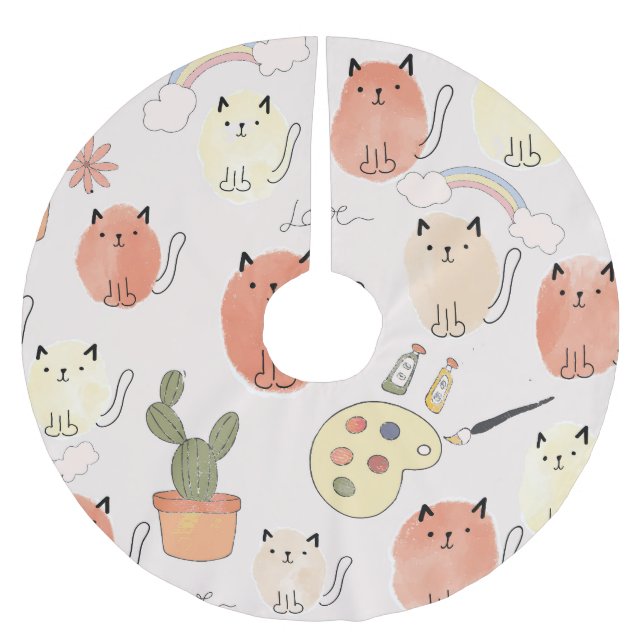 Kitty Kitten Cats: Cute Animal Pattern Brushed Polyester Tree Skirt (Front)