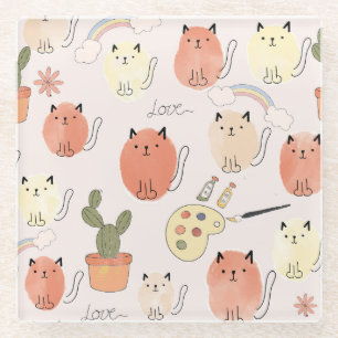 Kitty Kitten Cats: Cute Animal Pattern Glass Coaster