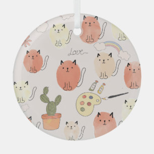 Kitty Kitten Cats: Cute Animal Pattern Glass Ornament