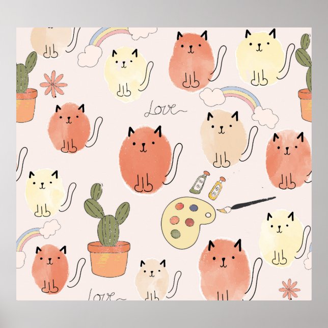 Kitty Kitten Cats: Cute Animal Pattern Poster (Front)