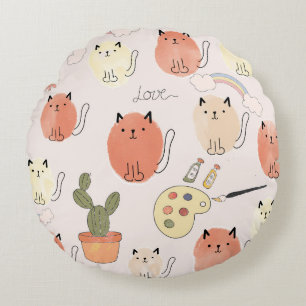 Kitty Kitten Cats: Cute Animal Pattern Round Pillow