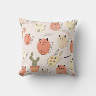 Kitty Kitten Cats: Cute Animal Pattern Throw Pillow