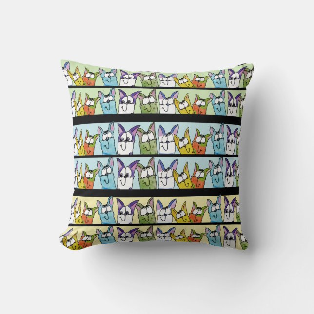 Kitty Lineup-Colourful Cats Throw Pillow (Front)