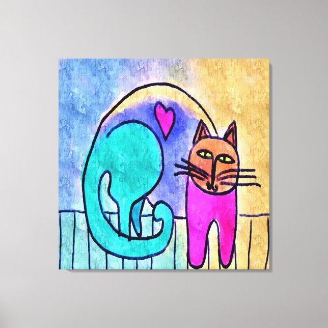 Kitty Love Abstract Cat Painting Canvas Print (Front)
