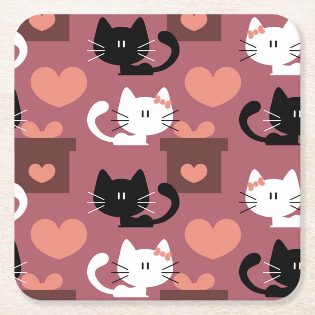 Kitty Love Custom Square Coasters (Front)