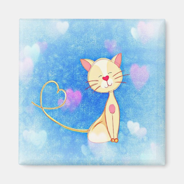 Kitty Love Hearts Blue Magnet (Front)