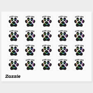 Kitty Love Rainbow Heart Square Sticker