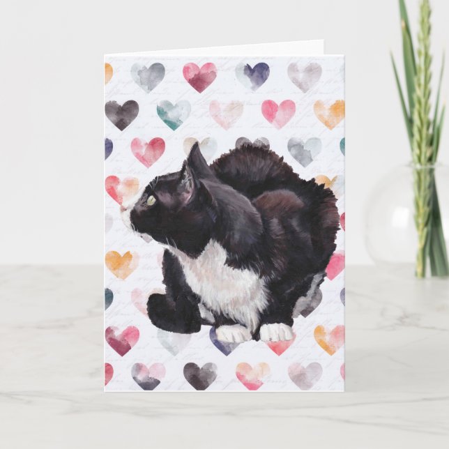 Kitty Love Tuxedo Chat Carte de voeux (Devant)