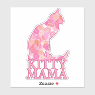 Kitty Mama Sitting Cat in Pink Fractal Pattern