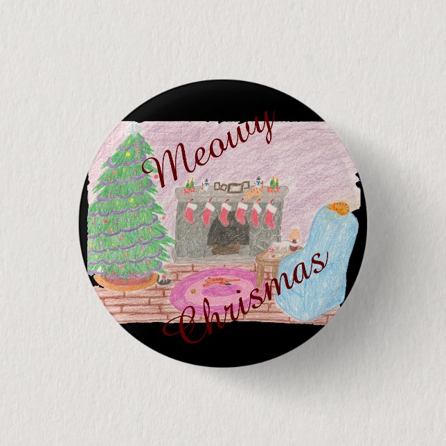 Kitty-mas Mischief (chrismas) 1 Inch Round Button (Front)