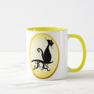 Kitty noir vous observant tasses ovales