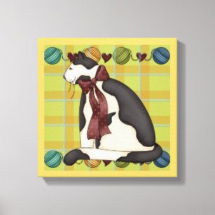 Kitty on Plaid Canvas Print