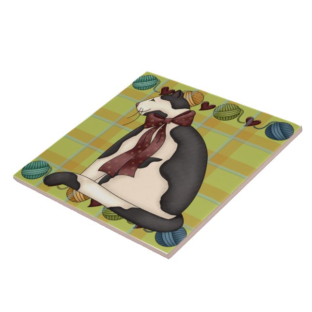 Kitty on Plaid Tile Trivet (Side)