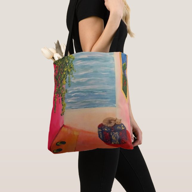 Kitty on the Coast Tote Bag (Close Up)