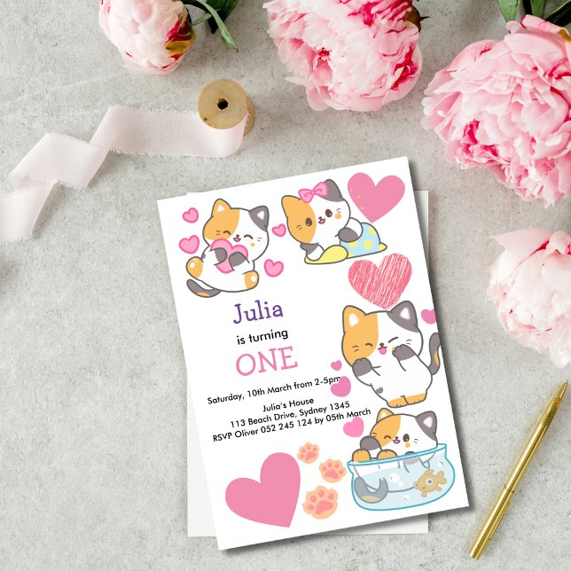 kitty one baby girl birthday  invitation 2 (Creator Uploaded)