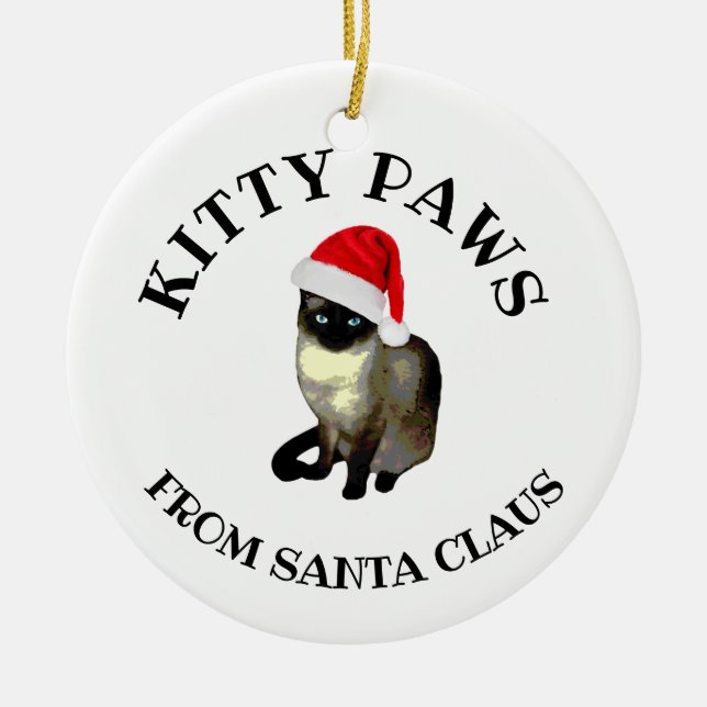 Kitty Paws from Santa Claus Cute Siamese Cat Ceramic Ornament (Front)