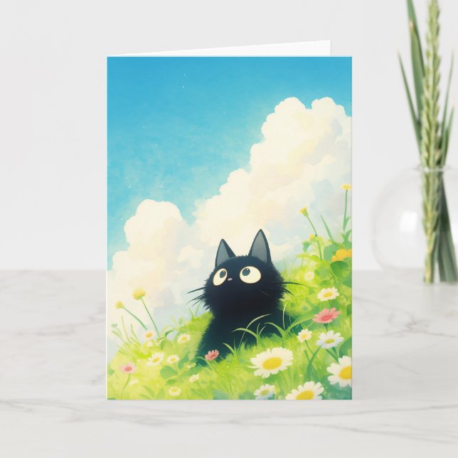 Kitty Peaceful Meadow Card (Front)