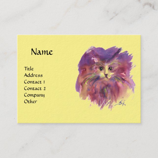 KITTY PORTRAIT ,yellow Business Card (Front)
