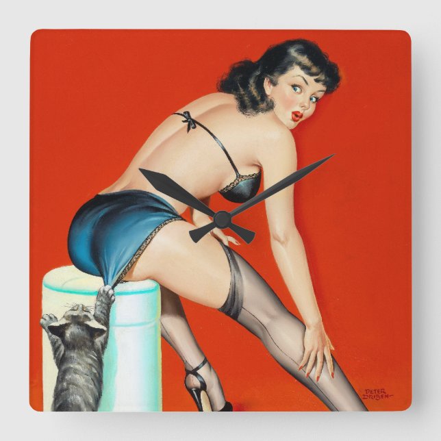 Kitty Pulp Pin Up Square Wall Clock (Front)