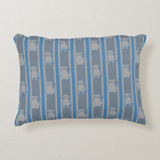 Kitty & Puppy Striped Accent Pillow (Front)