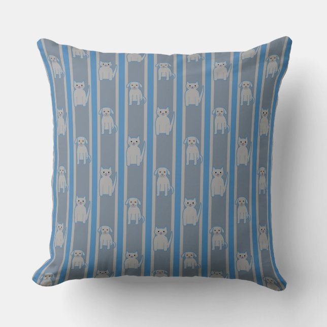 Kitty & Puppy Striped Throw Pillow (Front)