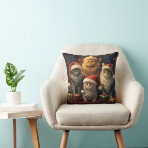 Kitty Quartet celebrating Christmas Throw Pillow