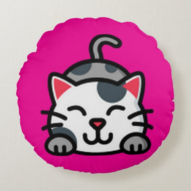 Kitty Round Pillow (Front)