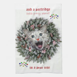 Kitty sings "Twelve Days of Christmas" Kitchen Towel