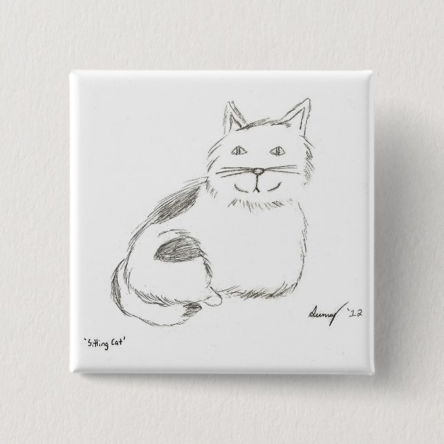 Kitty Sketch Button - Square (Front)