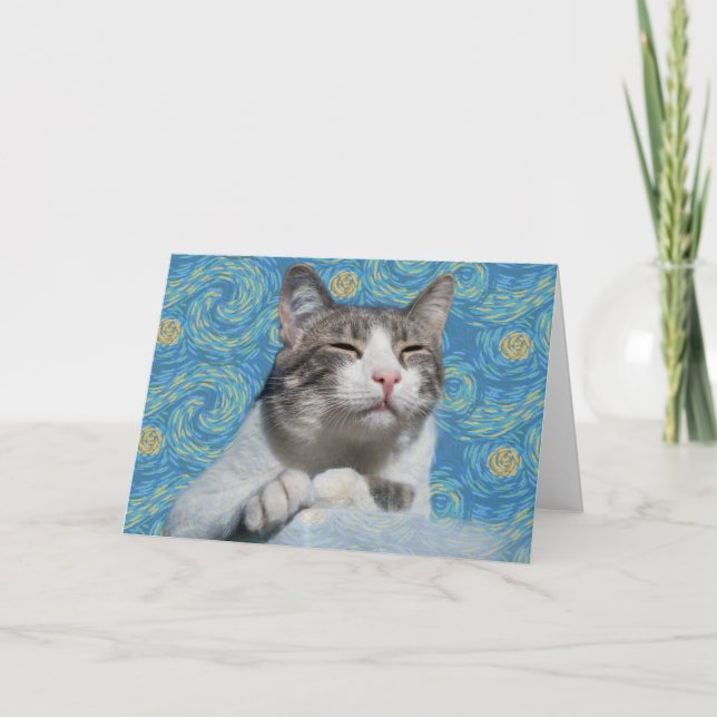Kitty Starry Night Notecard (Front)