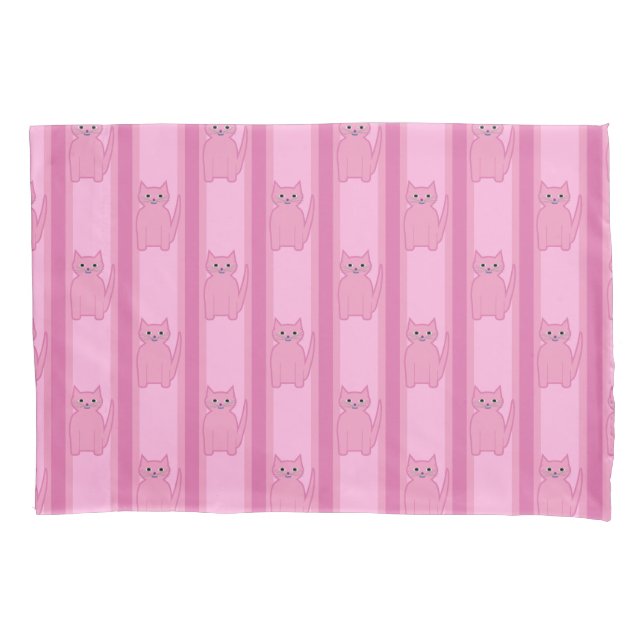 Kitty Striped Pillowcase (Front)