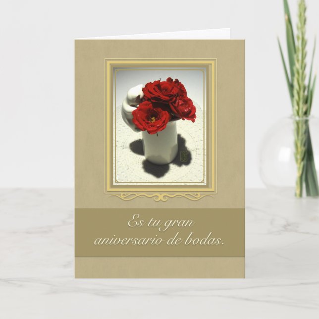 Kitty & Tea Roses Gran Aniversario de Bodas Card (Front)